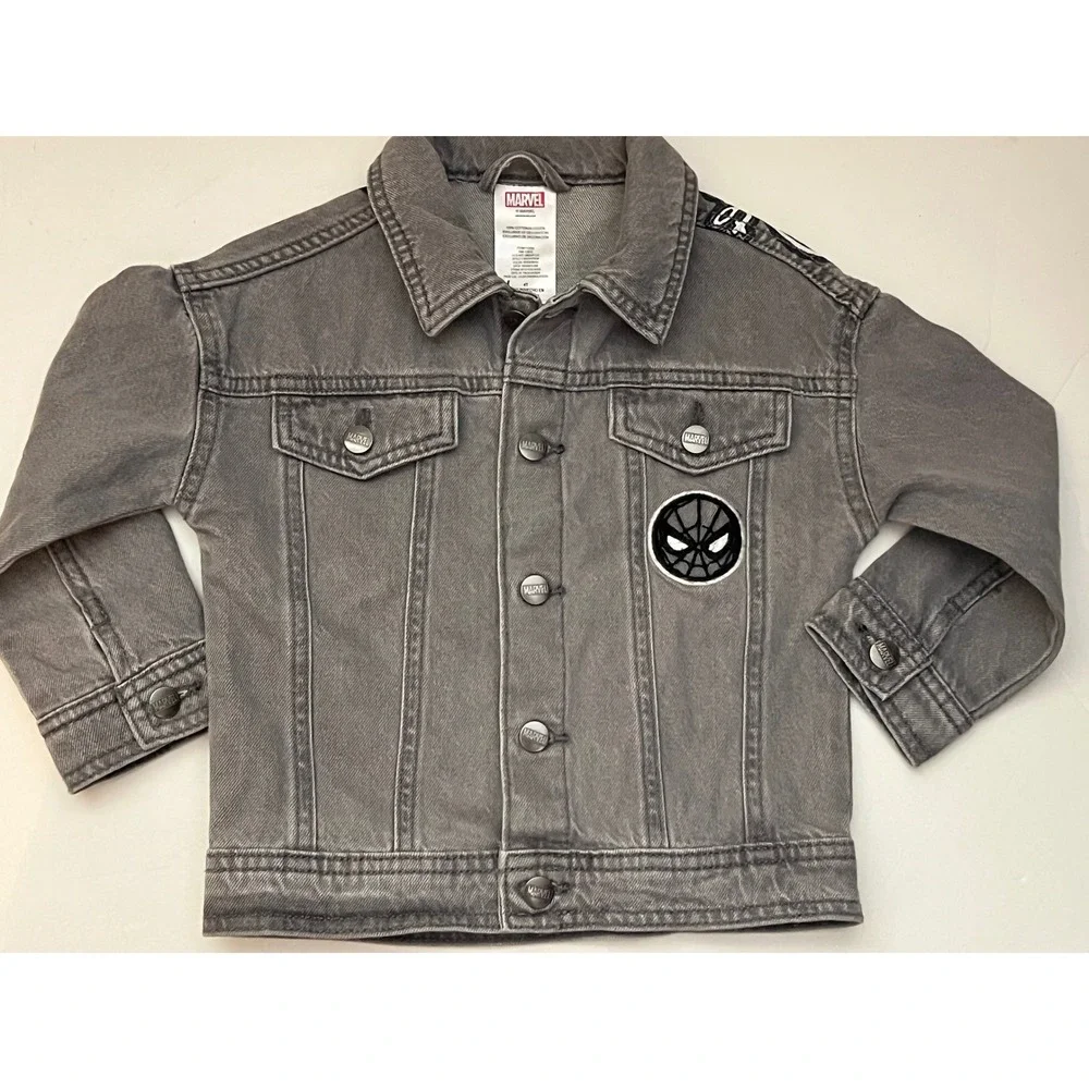 Marvel Boys Gray Denim Spider Patch Jean Jacket